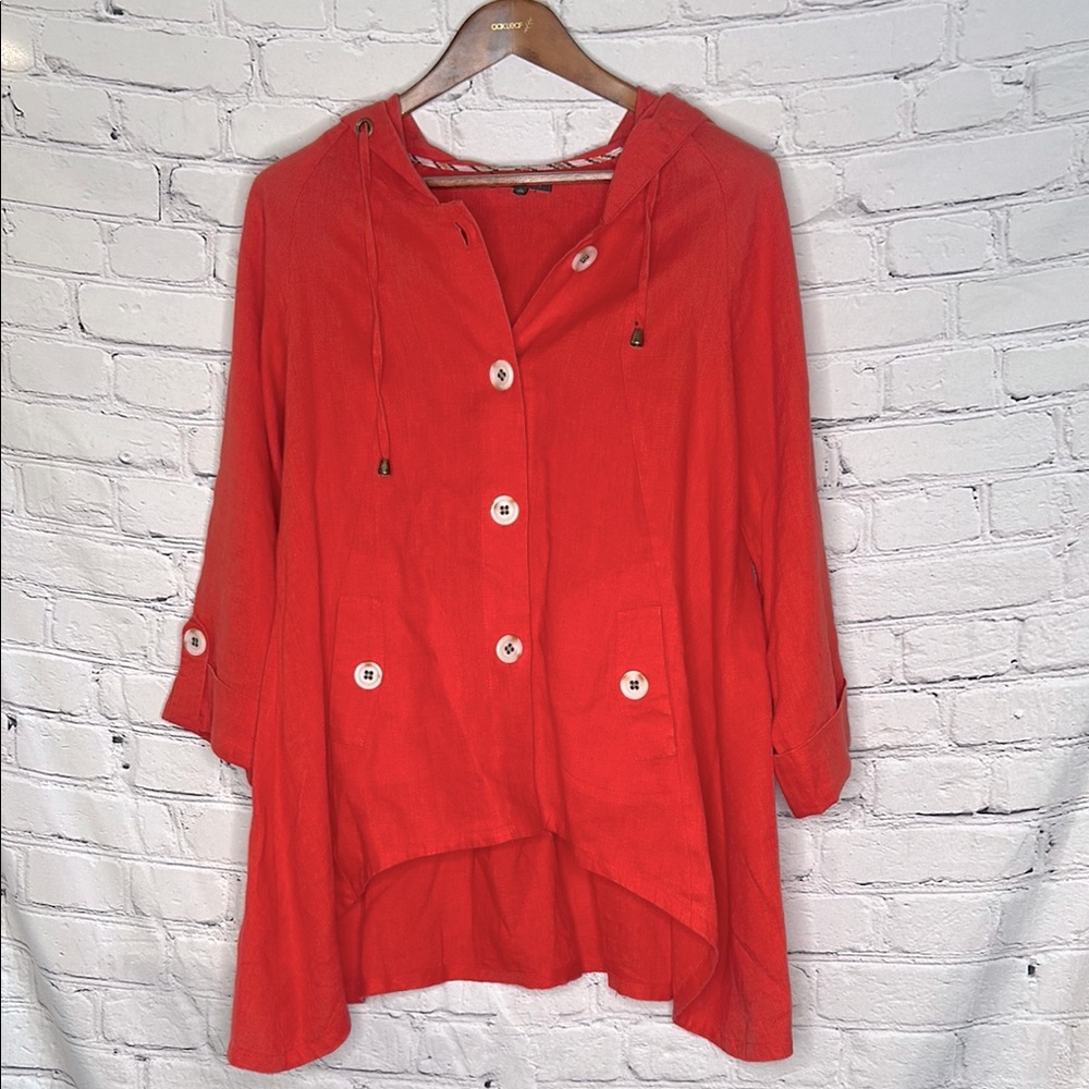For Cynthia Orange Linen Hooded Jacket Size Medium Excellent Condition